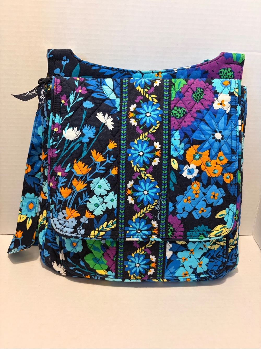 Vera Bradley Navy Floral Quilted Crossbody with Bright Accent Flowers